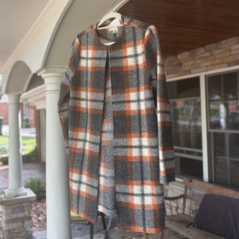 Max Studio Wool Plaid Open Front Coat M